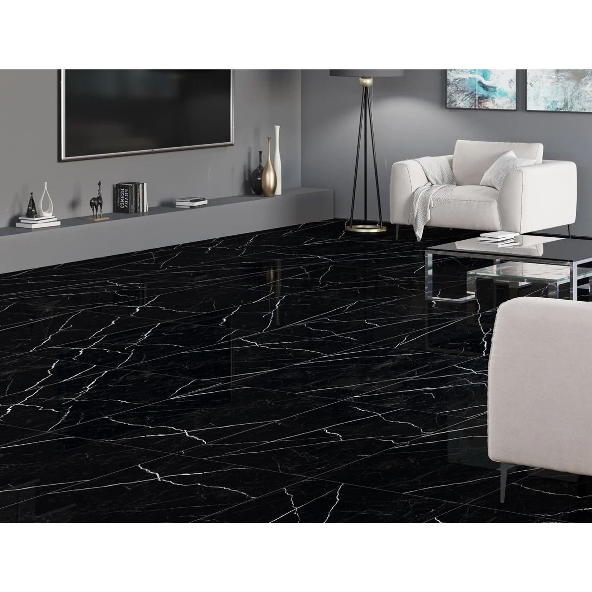 Керамогранит Staro (Старо) Palacio Nero Marquina High Gloss 60х120 см, глянцевый С0004540