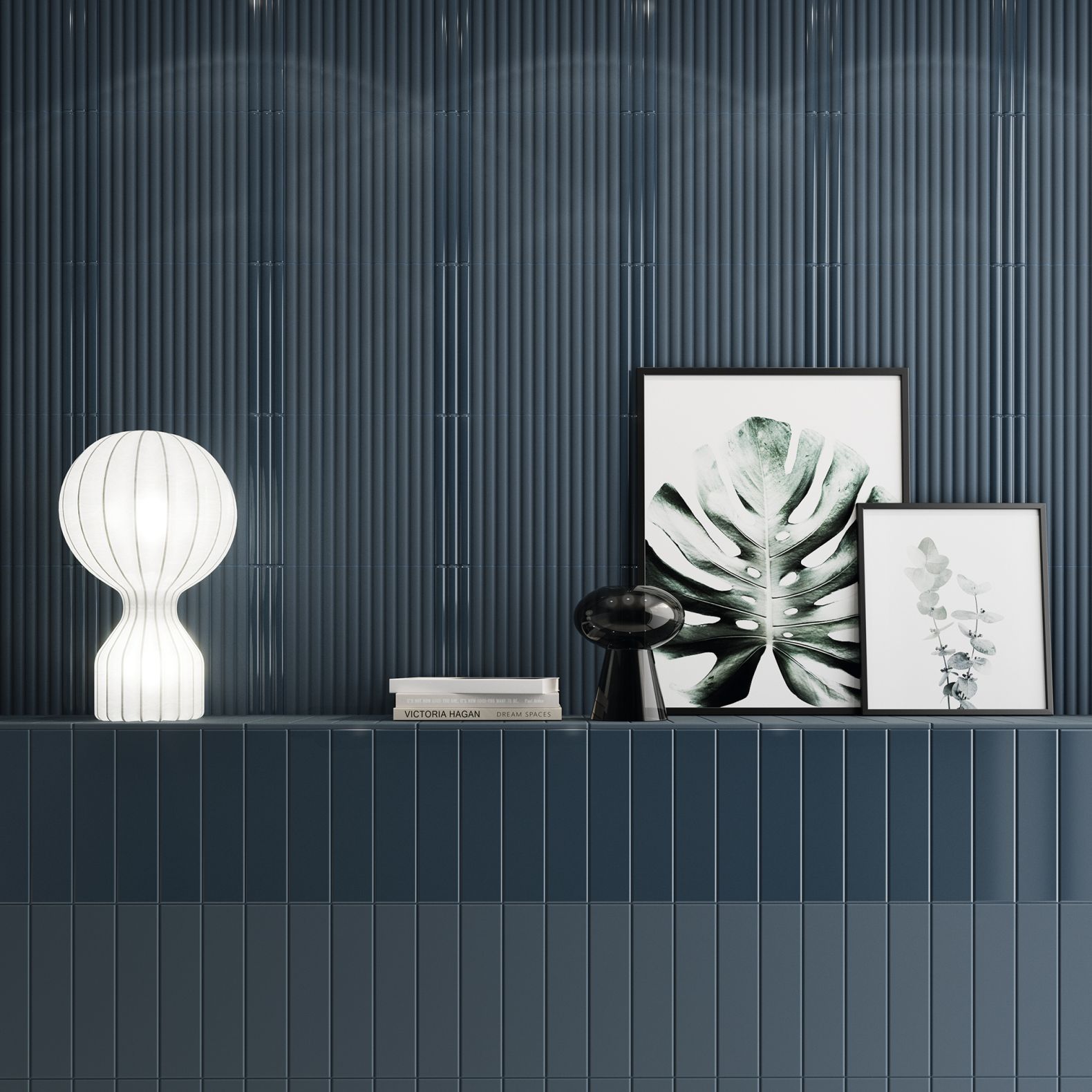Керамическая плитка DNA Tiles (ДНА Тайлс) Match Curved Midnight Blue Matt 6.25x25 см, 130860