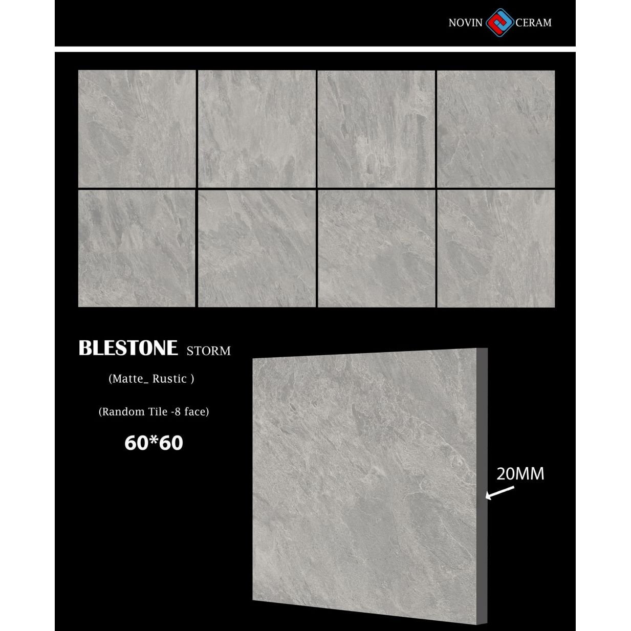 Керамогранит Novin Ceram (Новин Керам) Blestone storm maat rustic утолщенный 60х60х2 см X9547M83