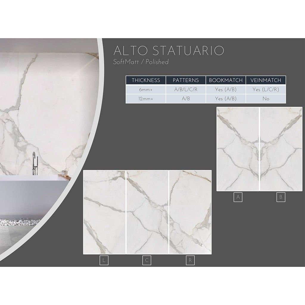 Керамогранит Ascale (Аскейл) Vienmatch Alto Statuario L Polished 160х320 см, ппп00065308