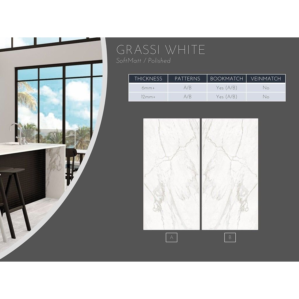 Керамогранит Ascale (Аскейл) Bookmatch Grassi White A Polished 160х320 см, ппп00064130