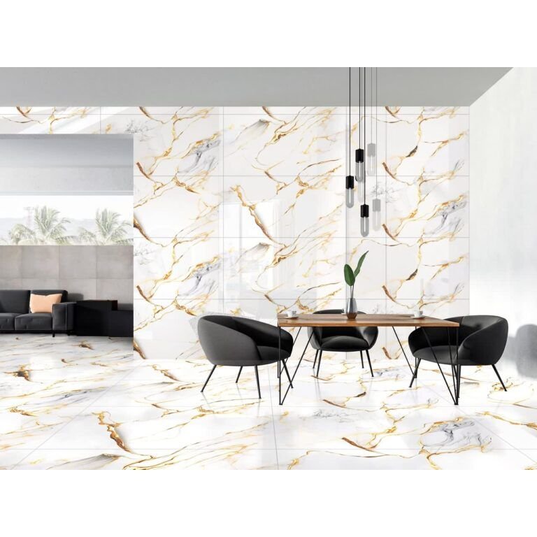 Керамогранит Mita Ceramic (Митасерамик) Roff Gold Glossy Белый 60х120 см, глянцевый