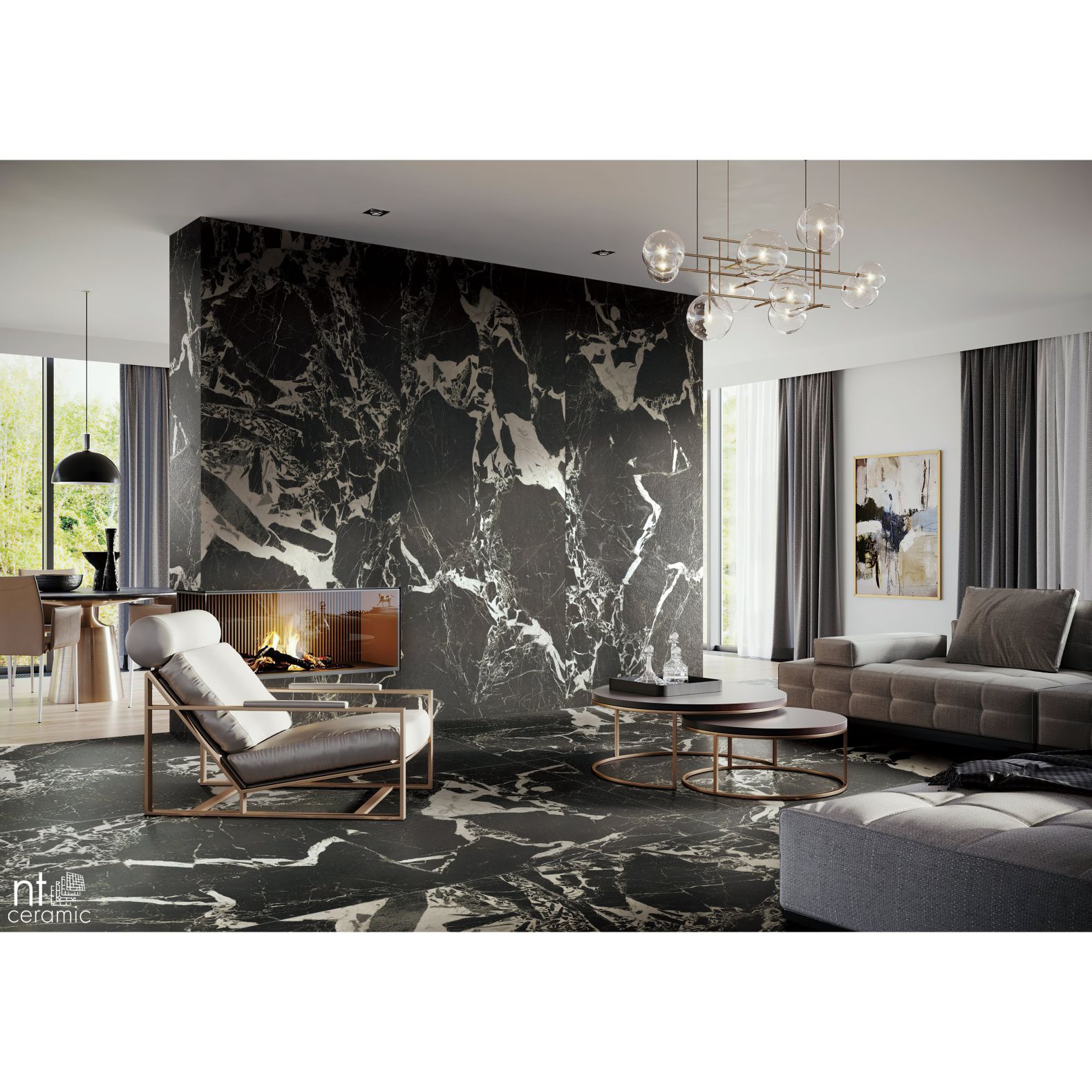 Керамогранит NT Ceramic (Нт Керамик) Quanta Grey Portoro Black 60х120 см, NS612NTT9028L