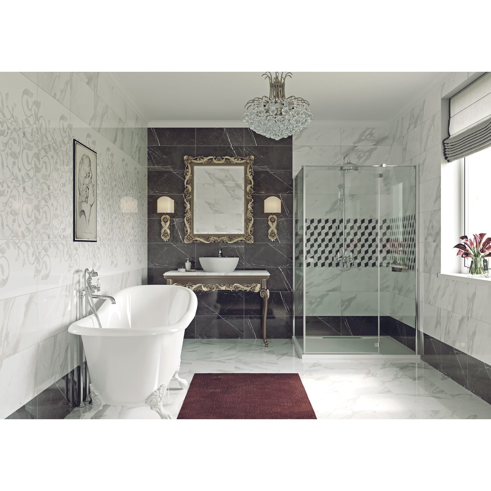 Настенная плитка Cersanit (Церсанит) Royal декорированная Stone A 29,8х59,8 см Белая RSL052D-60