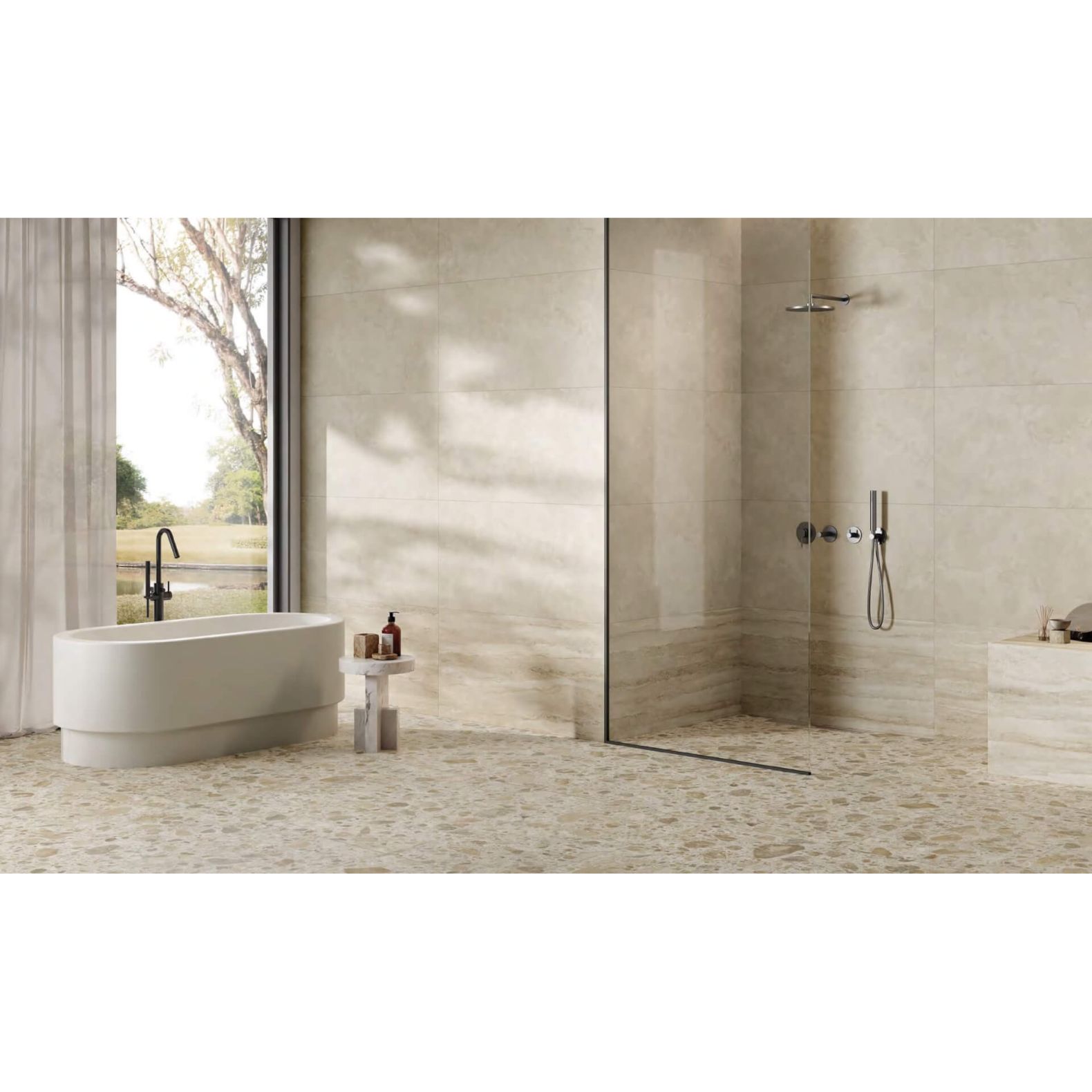 Керамогранит Vitra (Витра) CityStone Травертин Клауд Матовый R10A ректификат 60x120x0.8 см, K951848R0001VTER