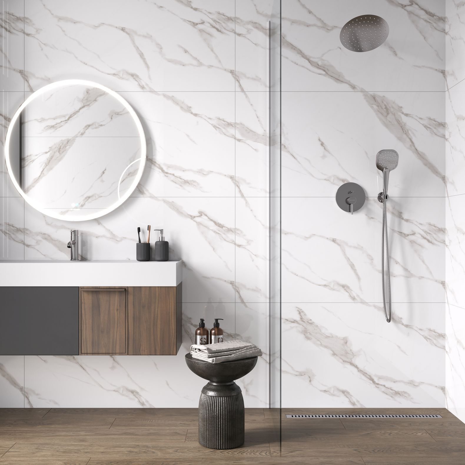 Керамогранит Ceradim (Керадим) Calacatta Sharp Silver белый 60х120 см полированный