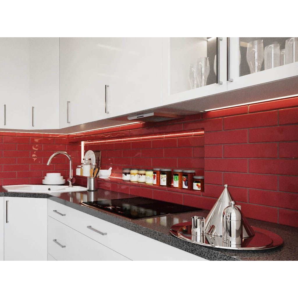 Настенная плитка Tau Ceramica (Тау Керамика) Maiolica Gloss Red 7.5х30 см, глянцевая, ппп00039559