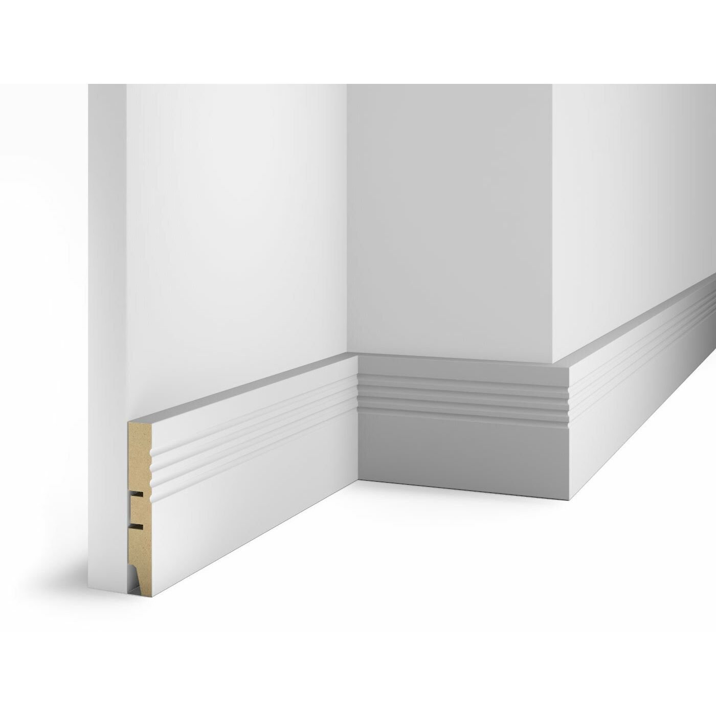 Плинтус Cosca Decor (Коска) МДФ AP08 под покраску, Белый 100x16x2400 мм