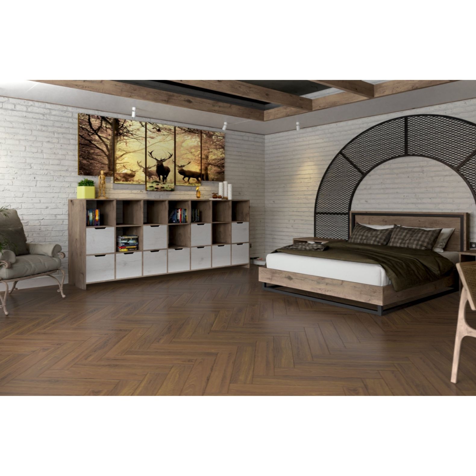 Инженерный двухслойный паркет Damy Floor (Дэми Флор) Luxury Английская елка Евростандарт Ореховый 600х90х15 мм