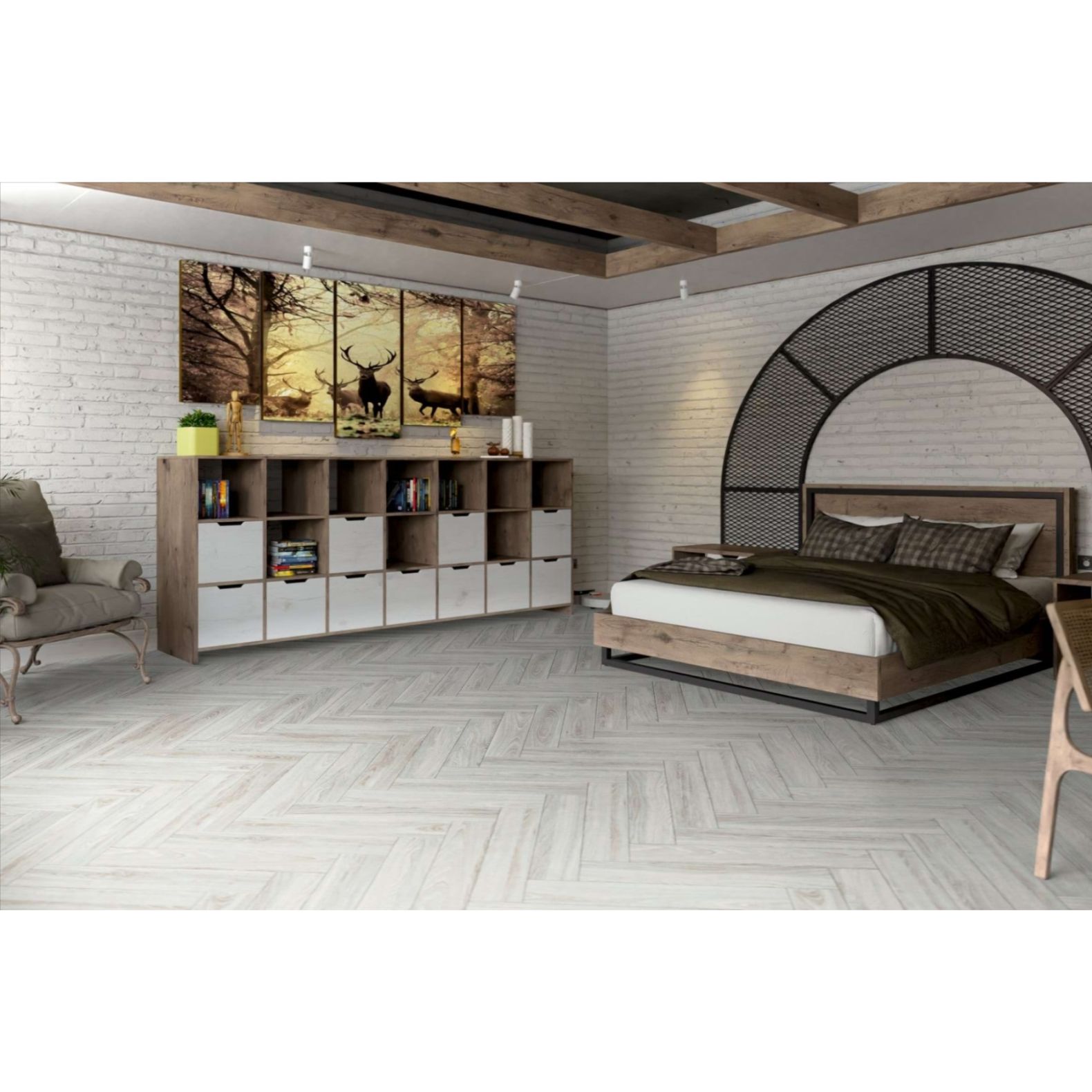 Инженерный двухслойный паркет Damy Floor (Дэми Флор) Luxury Английская елка Селект Ванильный 600х90х15 мм