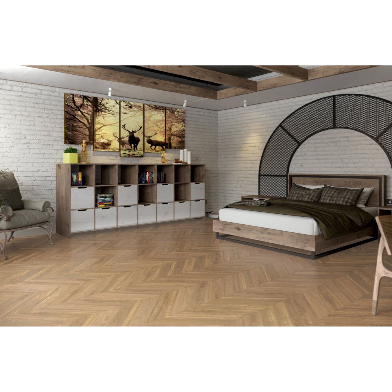 Инженерный двухслойный паркет Damy Floor (Дэми Флор) Luxury Французская елка Евростандарт Натуральный 620х120х15 мм