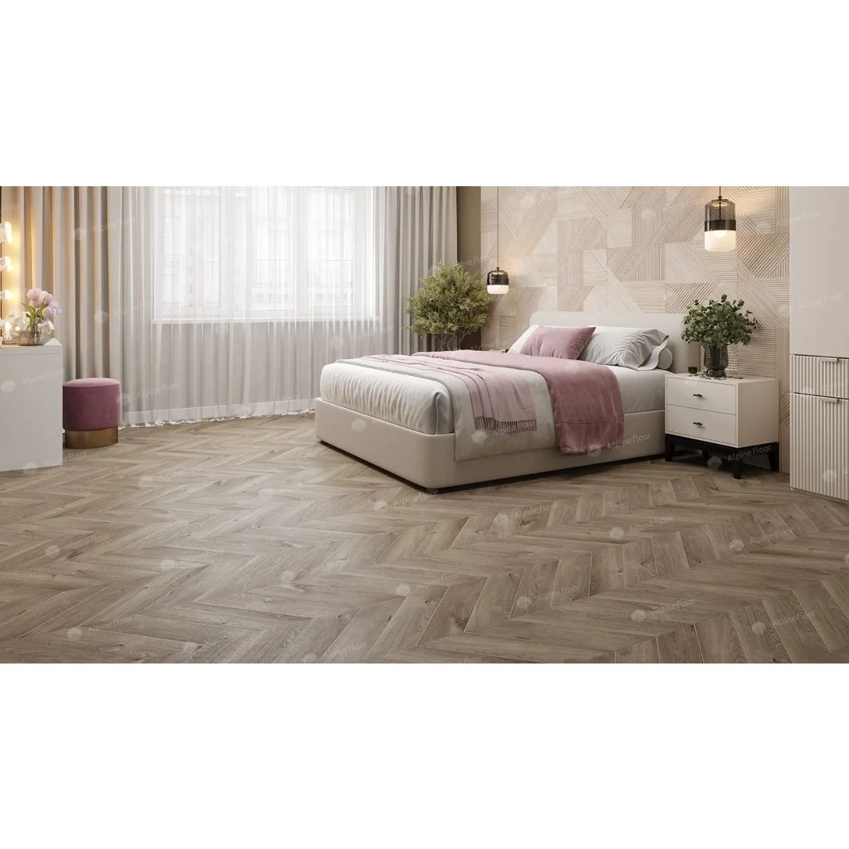 Виниловый SPC ламинат Alpine Floor (Альпин Флор) Chevron Alpine 5/43 Дуб Натуральный Отбеленный (Oak Natural Bleached), ЕСО 18-3 MC