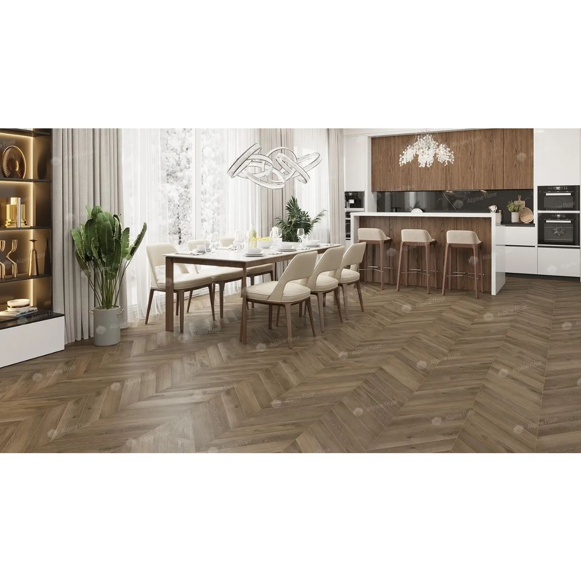 Виниловый SPC ламинат Alpine Floor (Альпин Флор) Chevron Alpine 5/43 Дуб Насыщенный (Oak Rich), ЕСО 18-4 MC