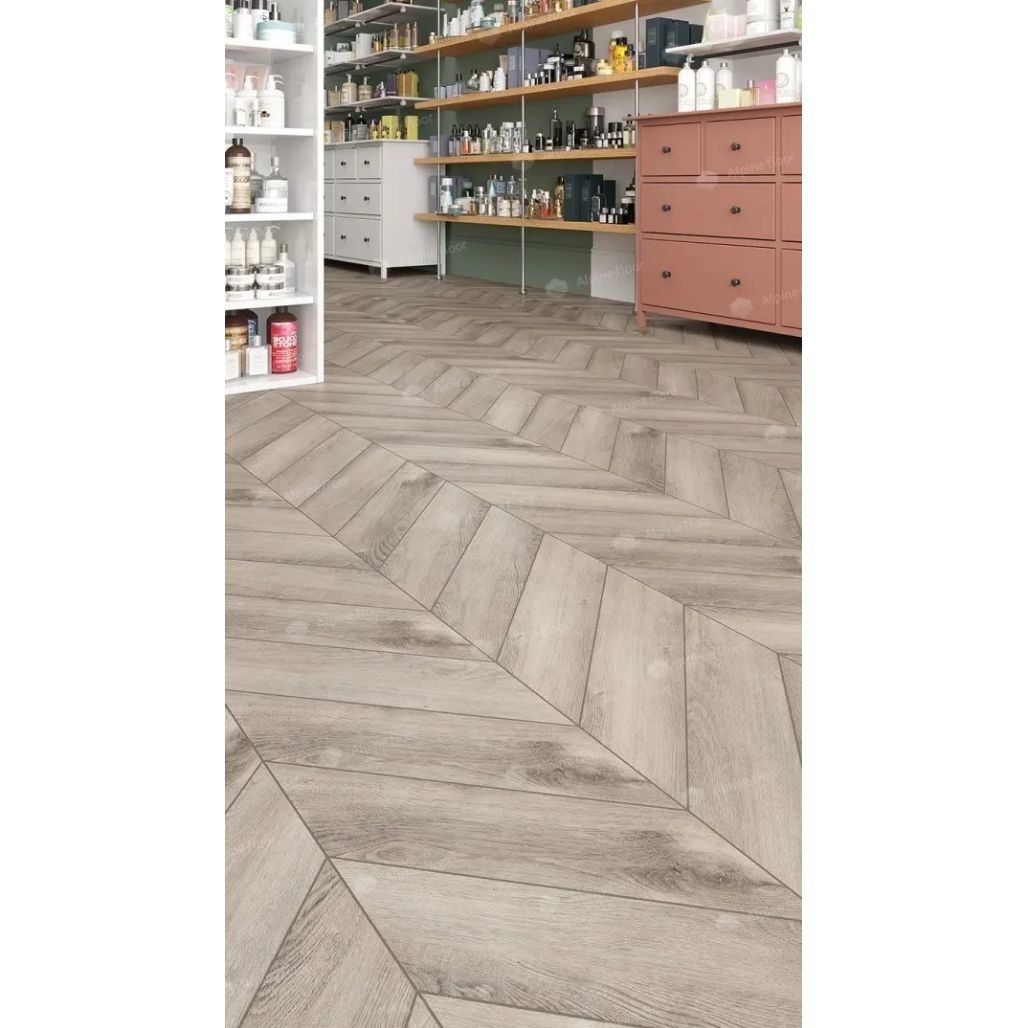 Виниловый SPC ламинат Alpine Floor (Альпин Флор) Chevron Alpine 5/43 Дуб Исида (Oak Isis), ЕСО 18-8 MC