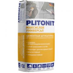 Штукатурка цементная Plitonit (Плитонит) МаксиСлой Универсал для внутренних и наружных работ механизированного и ручного нанесения 25 кг