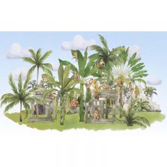 Обои виниловые на флизелине Design Studio 3D Животный Мир Город обезьян в тропиках на голубом Бетон (NKID-024)