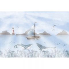 Обои виниловые на флизелине Design Studio 3D Детские Лодка над китами Бетон (NKID-015)