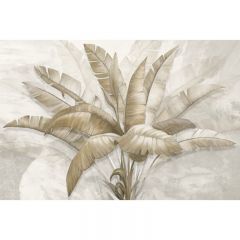 Обои виниловые на флизелине Design Studio 3D Leaves Букет тропических листьев на абстрактном фоне Лен (LVS-002)