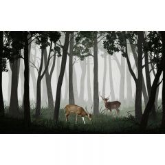 Обои виниловые на флизелине Design Studio 3D Vintage Олени в тёмном лесу Холст Золото (VG-015)