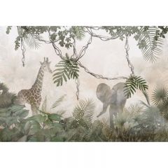 Обои виниловые на флизелине Design Studio 3D Саванна Животные среди лиан Холст Золото (SVN-005)