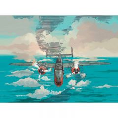 Обои виниловые на флизелине Design Studio 3D Детские Самолет над морем Холст Серебро (NKID-001)