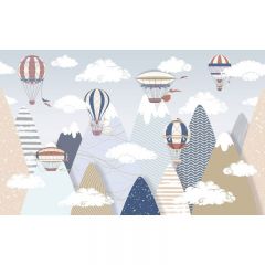 Обои виниловые на флизелине Design Studio 3D Детские Разноцветные горы с шарами Холст Серебро (NKID-008)