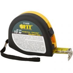 Рулетка Fit Профи, калибр,лента, нейл,покр,, магн,крючок, эласт,корпус черн-желт,, двойн,стопор 10 мх25 мм 17430