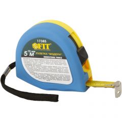 Рулетка Fit (Фит) эластичный корпус, сине-желтая Модерн, двойной стопор 5 мх19 мм 17385