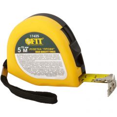 Рулетка Fit Профи, калибр,лента, нейлон,покр,, магн,крючок, эласт,корпус черн-желт,, двойн,стопор 5 мх19 мм 17425