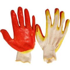 Перчатки ХБ защитные строительные с двойным латексным покрытием красные