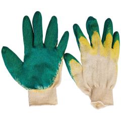 Перчатки ХБ защитные строительные с двойным латексным покрытием зеленые