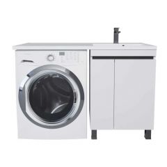 Тумба под стиральную машину Uperwood Magenta, 50 см, напольная, белая/графит, с дверцами