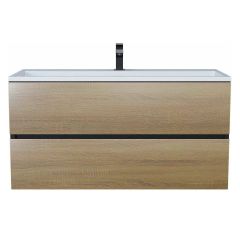 Тумба с раковиной для ванной Uperwood Barsa, 100 см, раковина белая, подвесная тумба черная/дуб сонома