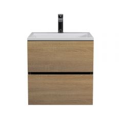 Тумба с раковиной для ванной Uperwood Barsa, 50 см, раковина белая, подвесная тумба черная/дуб сонома