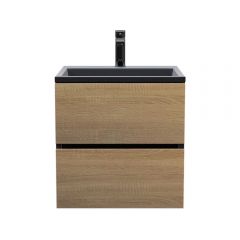 Тумба с раковиной для ванной Uperwood Barsa, 50 см, раковина черный глянец, подвесная тумба черная/дуб сонома