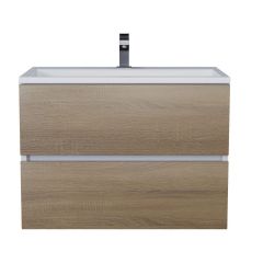 Тумба с раковиной для ванной Uperwood Barsa, 70 см, раковина белая, подвесная тумба белая/дуб сонома