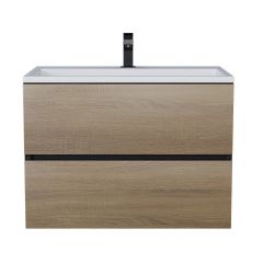 Тумба с раковиной для ванной Uperwood Barsa, 70 см, раковина белая, подвесная тумба черная/дуб сонома