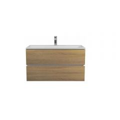Тумба с раковиной для ванной Uperwood Barsa, 90 см, раковина белая, подвесная тумба белая/дуб сонома