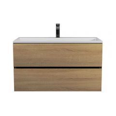 Тумба с раковиной для ванной Uperwood Barsa, 90 см, раковина белая, подвесная тумба черная/дуб сонома