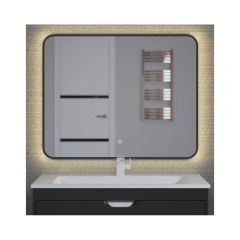 Зеркало для ванной с подсветкой Uperwood (Аппервуд) Modul, 80х80 см, сенсорная кнопка, антизапотевание, черное, теплая подсветка