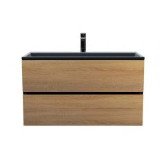 Тумба под раковину для ванной Uperwood Barsa, 90 см, подвесная, черная/дуб сонома