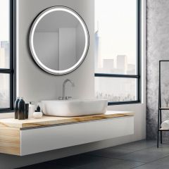 Зеркало Led Xpertials Olek Led Redondo, круглое 80 см: датчик подсветки с диммером и датчик антизапотевания, профиль черный матовый 84354135-36938