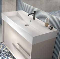 Тумба под раковину Visobath Aqua, 100 см, 2 ящика c хромированными ручками, цвет бежевый матовый лак (Cotton) 73574/73582