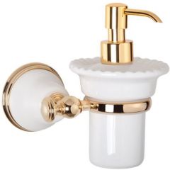 Подвесной дозатор TW collection Harmony керамический для жидкого мыла, белый, золото, TWHA108bi/oro