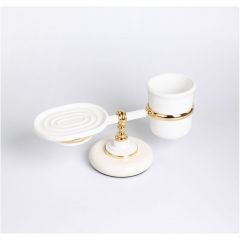 Мыльница, стакан настольные керамические Stil Haus Giuno, цвет белый -золото G15М(04)