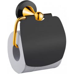 Держатель туалетной бумаги Ceramalux (Керамалюкс) Luxury 57507 с крышкой, черный,золото