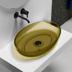 Раковина накладная прозрачная Abber (Аббер) Kristall оливковая 600х400х130 мм AT2801Vesuvian