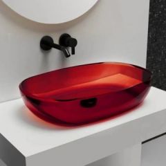 Раковина накладная прозрачная Abber (Аббер) Kristall AT2805Rubin красная