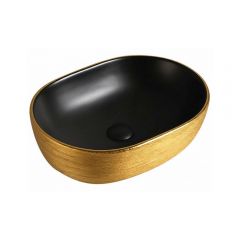 Раковина накладная RoxenBath (РоксенБаз) Sandra 485х350х135 мм, 570195-BGB, золотой, черный