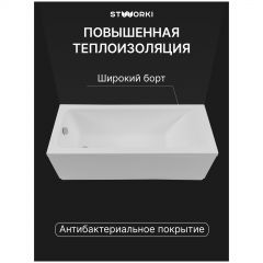 Акриловая ванна Створки Стокгольм 170x75 см, встраиваемая, белая, с каркасом, 270043, Stworki